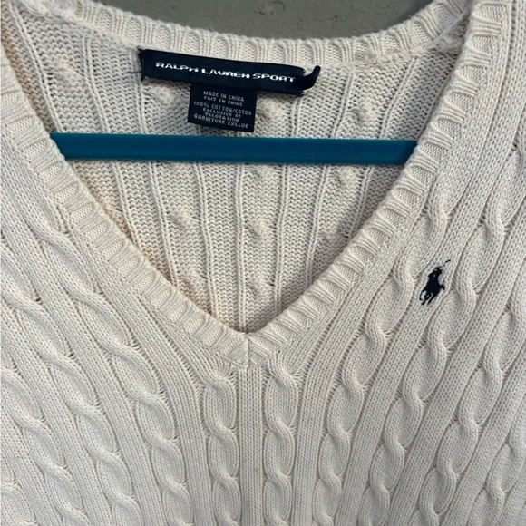 Ralph Lauren Cream Cable Knit V-Neck Sweater Medium - Picture 2 of 6